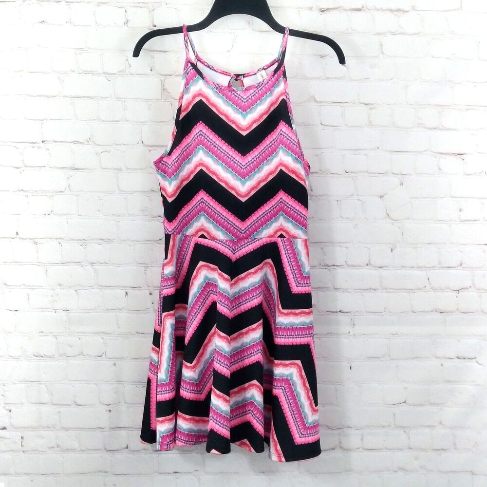 Love Crazy Dress Womens Juniors Large Pink Black Sleeveless Swing Casual Mini